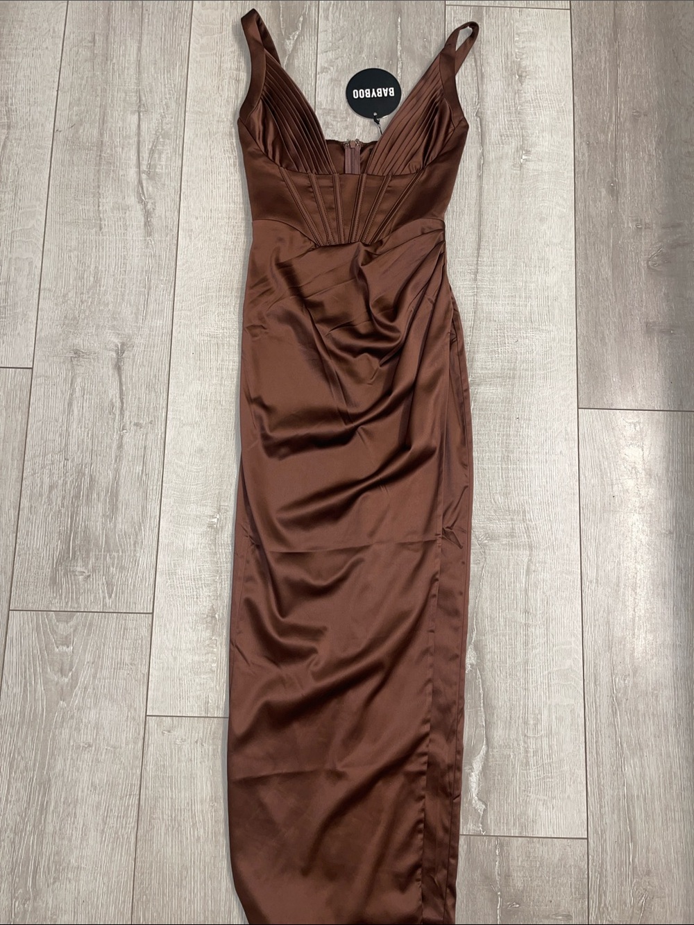 🪞NWT Babyboo Silk Chocolate V-Neck Evening Dress XS🪞
